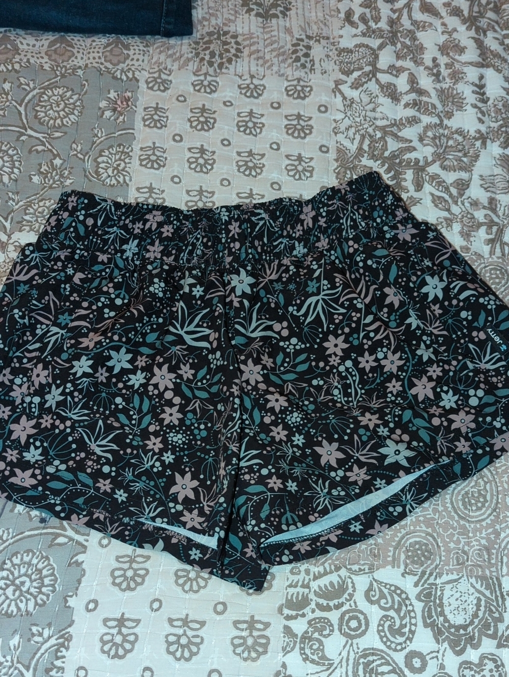 Women’s Floral Athletic Shorts - Black with Pink & Teal Floral